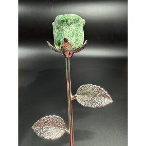 Natural Tree Agate Green Rose Flower Stone Healing Crystal 9" Silver Tone Stem
